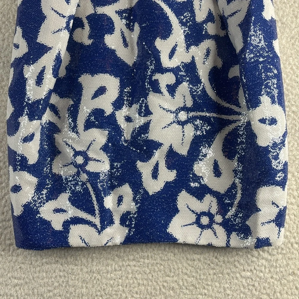 NWOT Diane Von Furstenberg Womens Blue White Sequined Floral Skirt Size 0